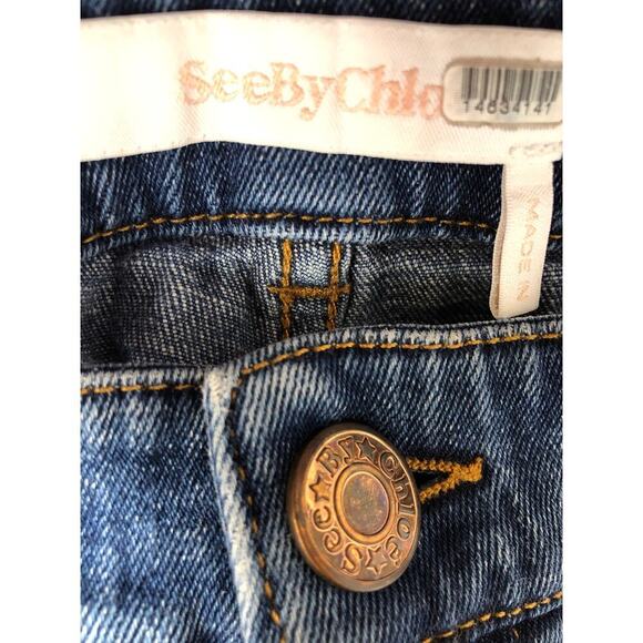 See by Chloe Denim Corduroy Bootcut Jeans 70s Flare Hem Colorblock Blue Brown 28 - Picture 9 of 15